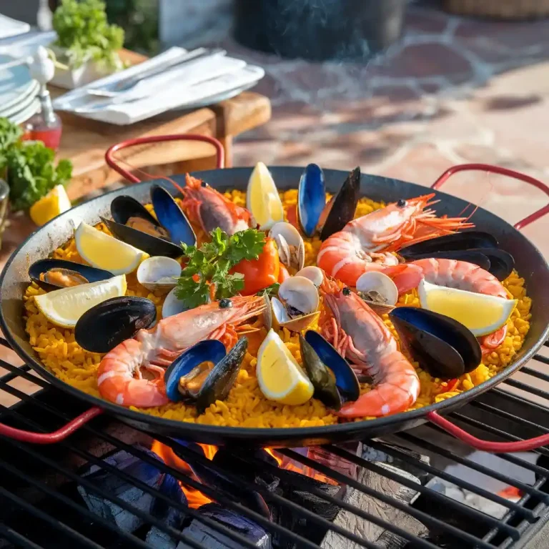 Paella de marisco a la barbacoa