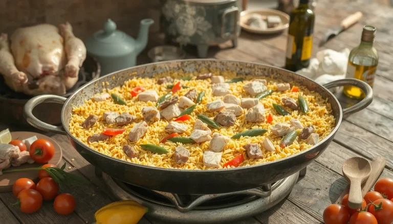 Paella à la viande : la recette traditionnelle pas-à-pas (poulet, lapin, porc)